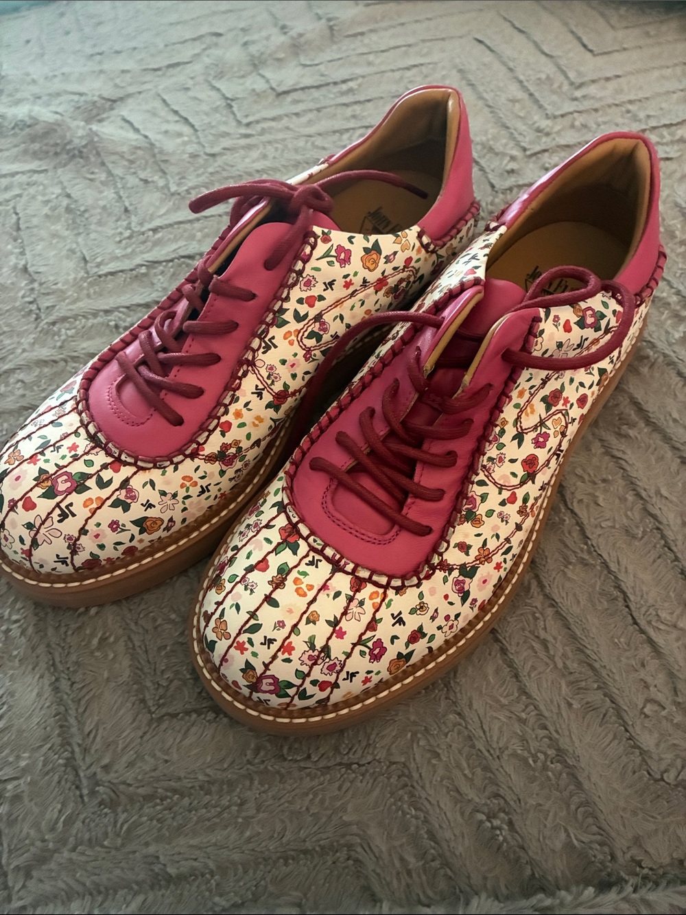 John Fluevog Pink and White Floral Lace-Up Sneakers NWOT
